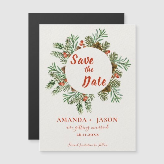 赤素朴果実クリスマスウェディング日付を保存 (正面/裏面)