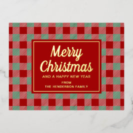赤素朴格子戸メリークリスマス金ゴールド 箔シーズンポストカード
