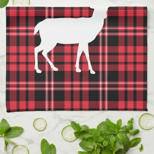 赤素朴格子縞のメリークリスマス キッチンタオル (折り畳み)