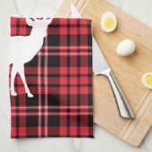 赤素朴格子縞のメリークリスマス キッチンタオル (四つ折り)