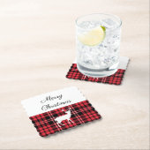 赤素朴格子縞のメリークリスマス ペーパーコースター (インサイチュ)
