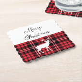 赤素朴格子縞のメリークリスマス ペーパーコースター (アングル)
