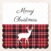 赤素朴格子縞のメリークリスマス ペーパーコースター (正面)