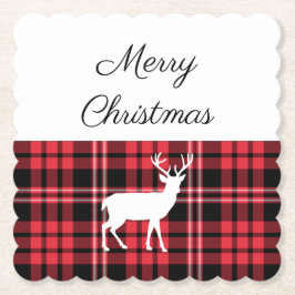 赤素朴格子縞のメリークリスマス ペーパーコースター