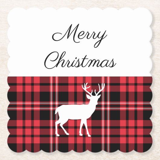 赤素朴格子縞のメリークリスマス ペーパーコースター (正面)
