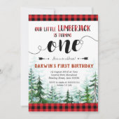 赤素朴格子縞ボーイファースト誕生日招待状 招待状 (正面)