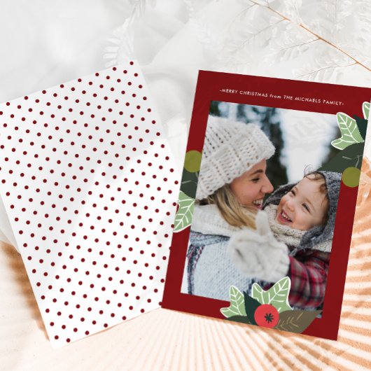 赤素朴植物枠写真クリスマス シーズンカード