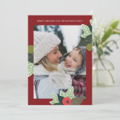 赤素朴植物枠写真クリスマス シーズンカード (スタンド正面)