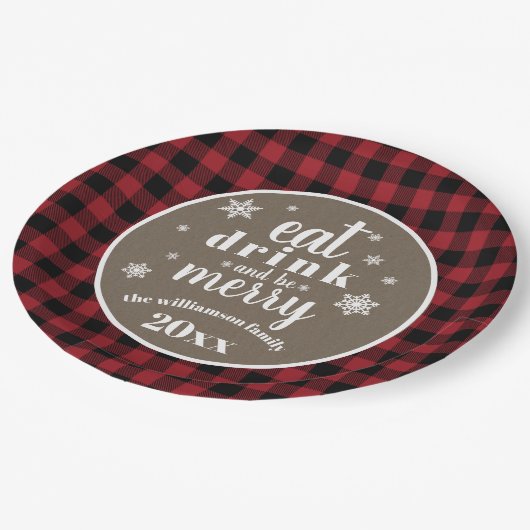 赤素朴水牛の格子状クリスマス ペーパープレート (アングル)