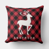 赤素朴水牛プレイドトインデアモノグラム クッション (正面)