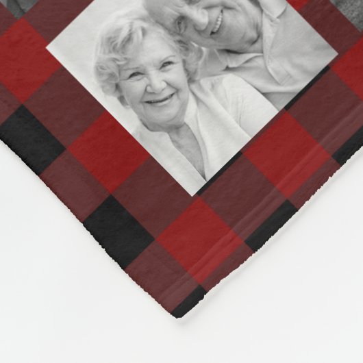 赤素朴水牛プレイドモノグラム写真コラージュ フリースブランケット (角)