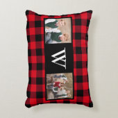 赤素朴水牛プレイド写真コラージモノグラム アクセントクッション (正面(垂直))