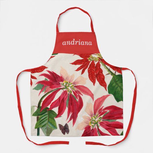赤素朴水色ポインセチアフローラ緑 エプロン (正面)