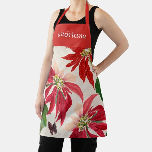 赤素朴水色ポインセチアフローラ緑 エプロン (インサイチュ)