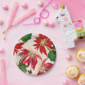 赤素朴水色ポインセチアフローラ緑 ペーパープレート (パーティー)