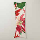 赤素朴水色ポインセチアフローラ緑 ボディピロー (正面縦)