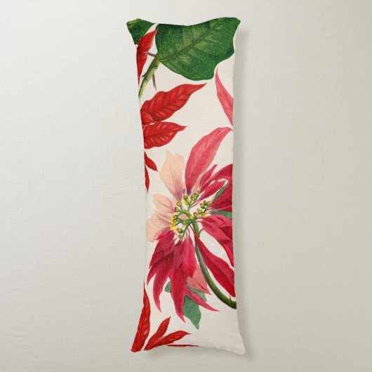 赤素朴水色ポインセチアフローラ緑 ボディピロー (正面縦)