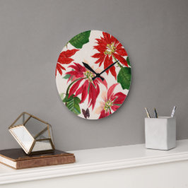 赤素朴水色ポインセチアフローラ緑 ラージ壁時計