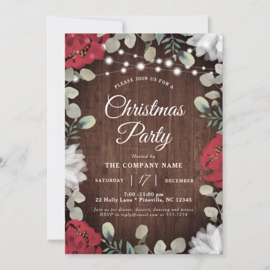 赤素朴白フローラライトクリスマスパーティー 招待状 (正面)