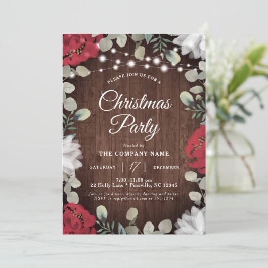 赤素朴白フローラライトクリスマスパーティー 招待状 (スタンド正面)