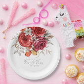 赤素朴秋花模様おめでとうミセス結婚ズ ペーパープレート (パーティー)