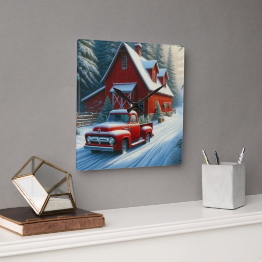 赤素朴納車ヴィンテージ スクエア壁時計 (オフィス)