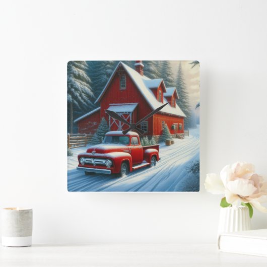 赤素朴納車ヴィンテージ スクエア壁時計 (ホーム)