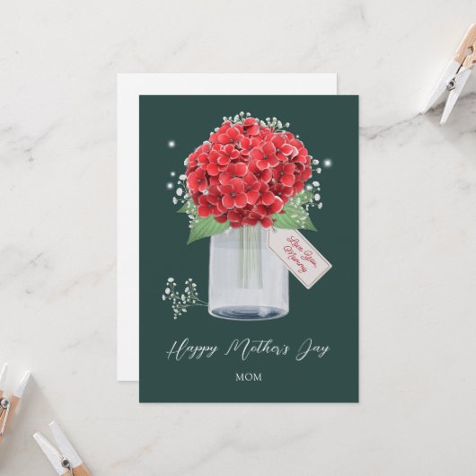 赤素朴紫陽花ハッピーマザーズデイ カード (正面/裏面インサイチュ)