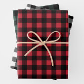 赤素朴緑と黒のバッファローのプレイドクリスマス ラッピングペーパーシート (インサイチュ)