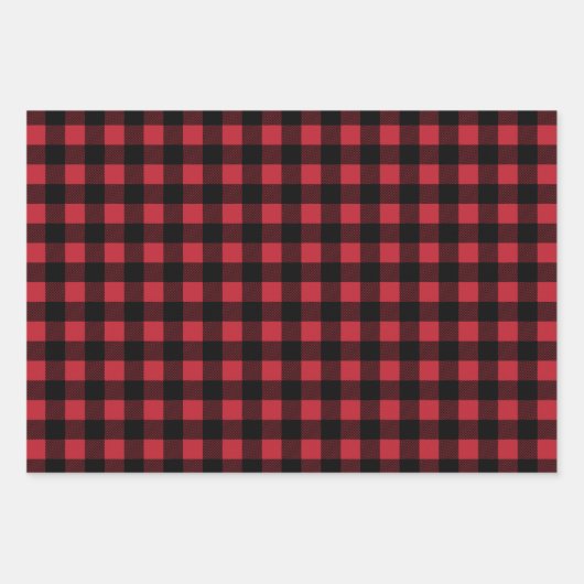 赤素朴緑と黒のバッファローのプレイドクリスマス ラッピングペーパーシート (正面)