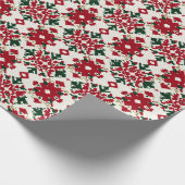 赤素朴緑のクリスマスクロシェ模様 ラッピングペーパー (角)