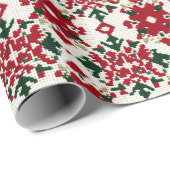 赤素朴緑のクリスマスクロシェ模様 ラッピングペーパー (ロールコーナー)