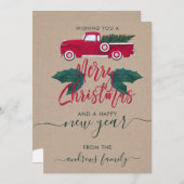 赤素朴緑のトラック葉のクリスマスパーティー シーズンカード (正面/裏面)