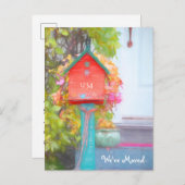 赤素朴緑のバードハウス新しい住所の移動 ポストカード (正面/裏面)