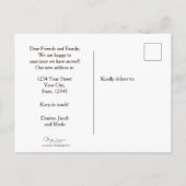 赤素朴緑のバードハウス新しい住所の移動 ポストカード (裏面)