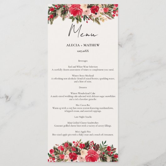 赤素朴緑のフローラ冬の結婚式 メニュー (裏面)