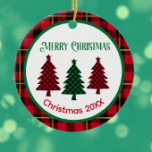 赤素朴緑のブラッククリスマスにバッファローのプレイド セラミックオーナメント