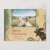 赤素朴緑の家族のクリスマス写真 シーズンポストカード (正面)