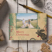 赤素朴緑の家族のクリスマス写真 シーズンポストカード