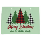 赤素朴緑の格子模様クリスマスツリーカスタム ラージペーパーバッグ (正面)