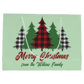 赤素朴緑の格子模様クリスマスツリーカスタム ラージペーパーバッグ (裏面)