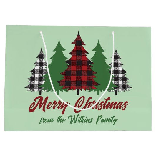 赤素朴緑の格子模様クリスマスツリーカスタム ラージペーパーバッグ (裏面)