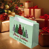 赤素朴緑の格子模様クリスマスツリーカスタム ラージペーパーバッグ
