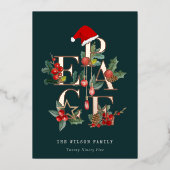 赤素朴緑の白い平和のクリスマスリーフ 箔シーズンカード (正面)