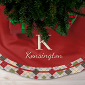 赤素朴緑クリスマスアーガイルモノグラム ブラッシュドポリエステルツリースカート