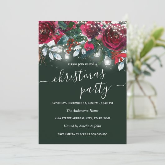 赤素朴緑フローラ輝くクリスマスパーティー 招待状 (スタンド正面)
