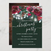 赤素朴緑フローラ輝くクリスマスパーティー 招待状 (正面/裏面)