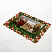 赤素朴緑色の格子状の水彩模様と金ゴールド 箔シーズンカード (回転した状態)