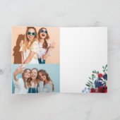 赤素朴色の海軍フローラ水色2写真の誕生日 カード (内部)