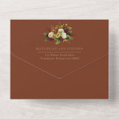 赤素朴色 |オレンジフローラブーケティール(緑がかった色)結婚ズ オールインワン招待状 (裏面)